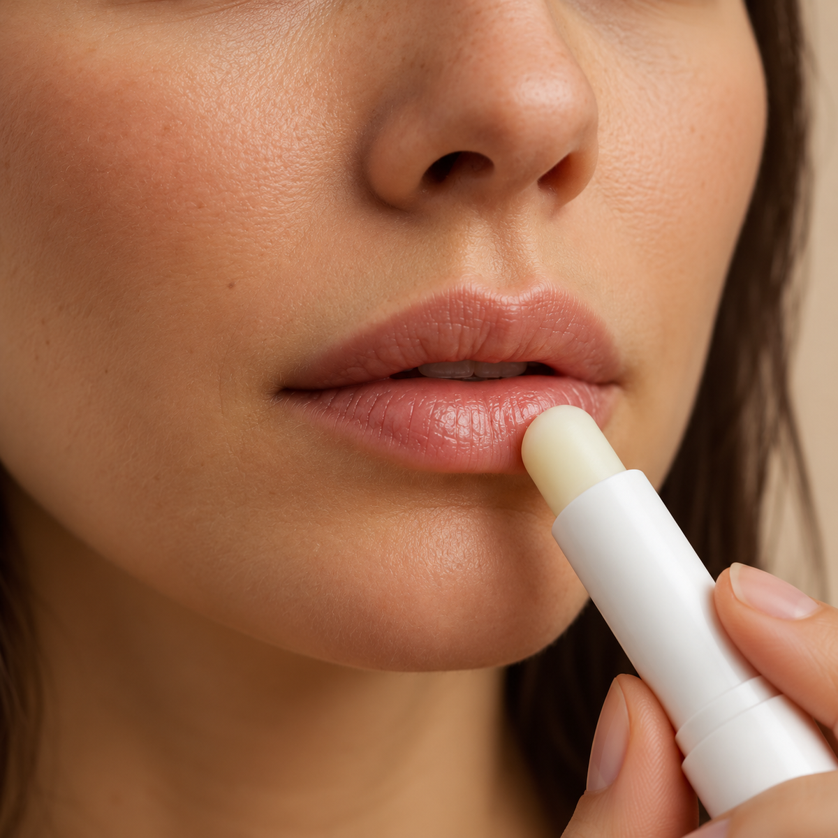 Lippenbalsam wird auf die Lippen aufgetragen